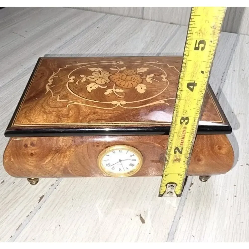 Vtg Floral Inlaid Music Box Romance Swiss Edelweiss R Rogers 6307 Jewelry